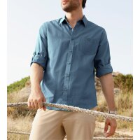 Poplin mens shirt with Kent collar and roll-up sleeves,...
