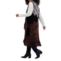 Jacquard knit waistcoat with fringe, black-reddish brown patterned