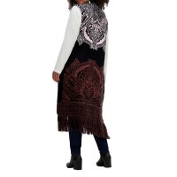 Jacquard knit waistcoat with fringe, black-reddish brown patterned