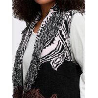 Jacquard knit waistcoat with fringe, black-reddish brown patterned