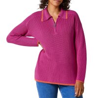 Ribbed polo neck jumper with contrast edges, fuchsia