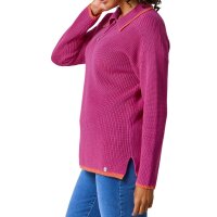 Ribbed polo neck jumper with contrast edges, fuchsia