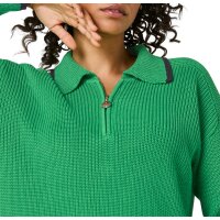 Ribbed polo neck jumper with contrast edges, grass green