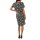 Sheath dress with diamond and floral pattern, graphite-champagne
