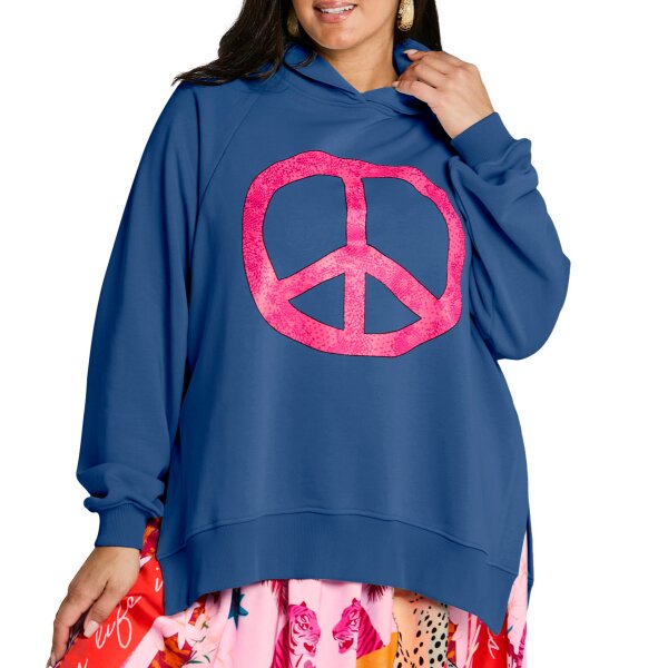 Hoodie with neon front print, royal blue-pink printed