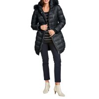 Parka with detachable hood and faux fur trim, black