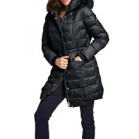 Parka with detachable hood and faux fur trim, black
