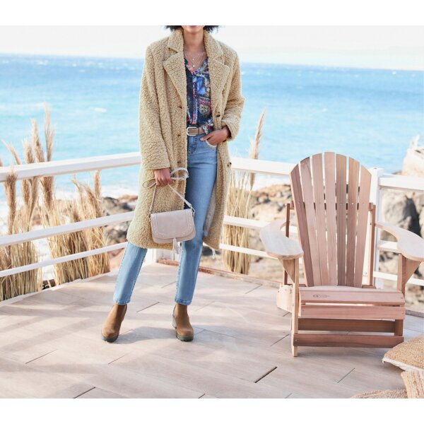 Teddy coat with lapel collar, sand