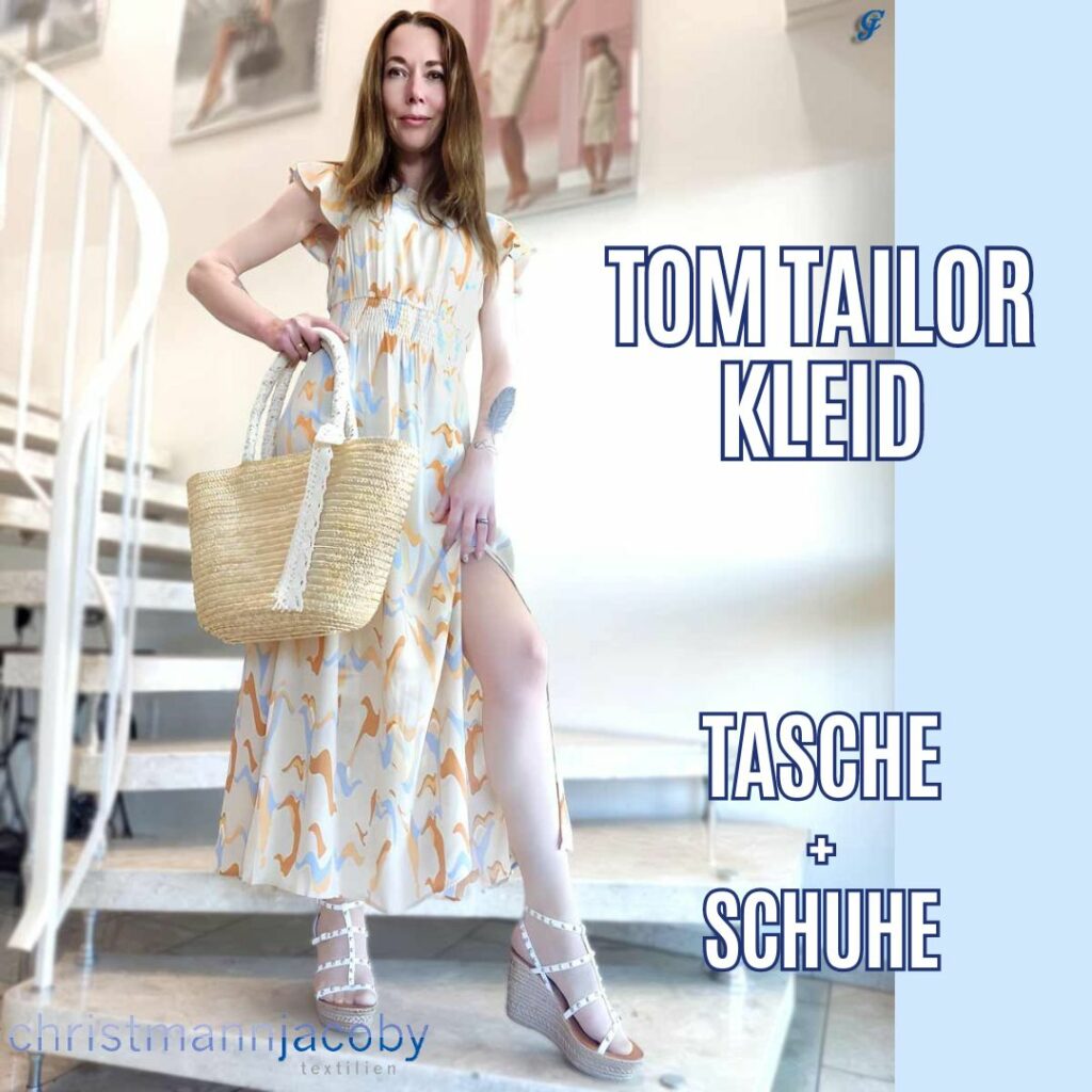 Marken-Druck-Maxikleid, apricot-blau von Tom Tailor Denim