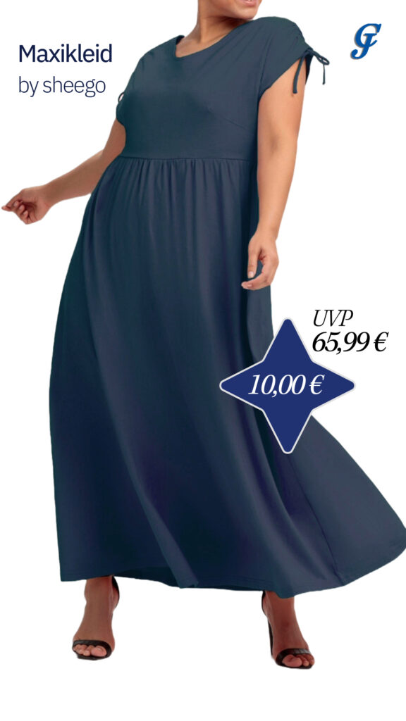 Elegantes Maxikleid von sheego, ideal für besondere Anlässe und stilvolle Auftritte, geeignet für Boutiquen und Modegeschäfte.