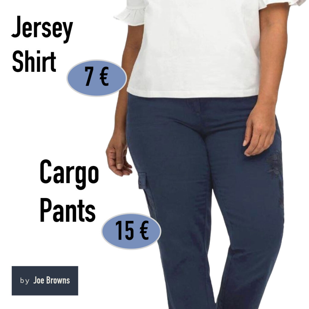 Weißes Jersey-Shirt und blaue Cargo-Pants von Joe Browns