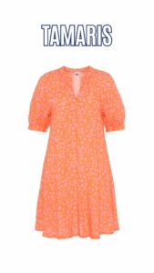 Marken-Blusen-Druckkleid, orange-rosa von Tamaris