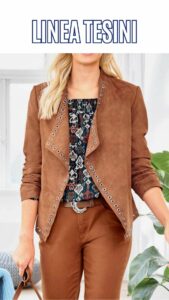 Designer-Lamm-Velourslederjacke m. Ösen, cognac