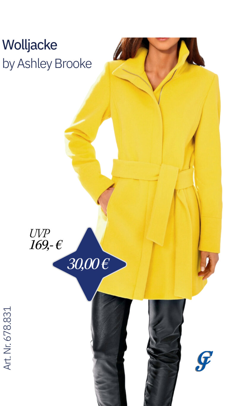 Designer-Wolljacke m. Gürtel, gelb