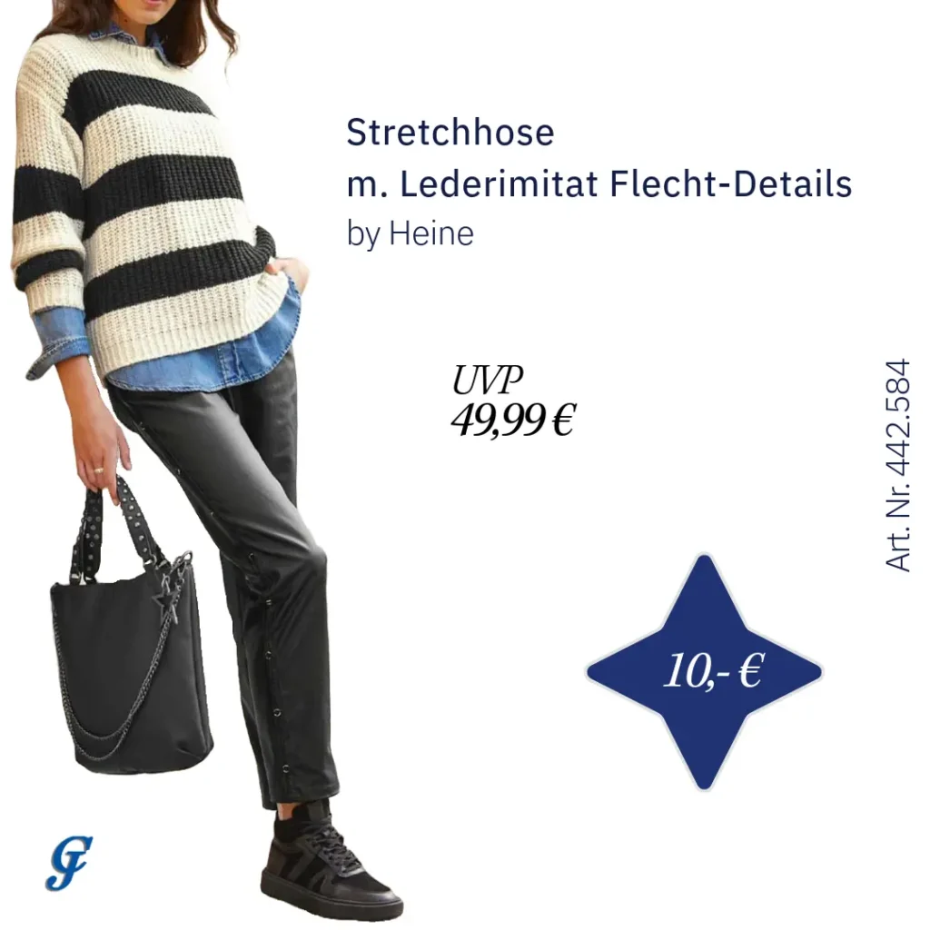 Stretchhose mit Lederimitat Flecht-Details in Schwarz im Textilien Großhandel