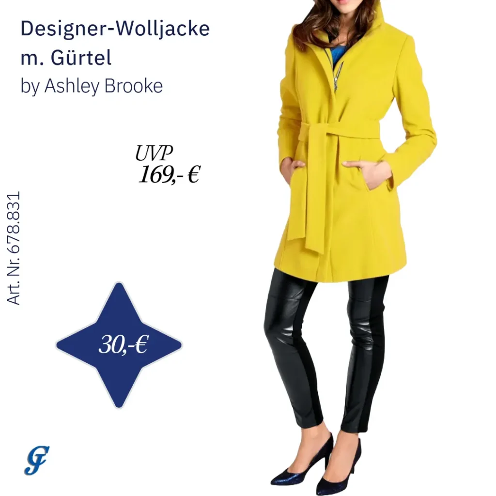 Gelbe Designer-Wolljacke mit Gürtel im Mode Großhandel