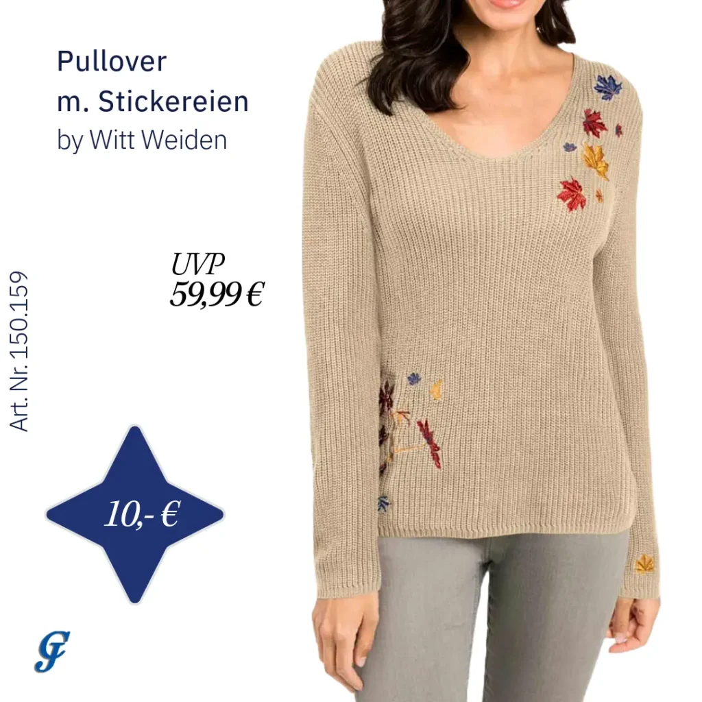 Pullover mit Stickereien in Sand im Strickmode Großhandel für B2B