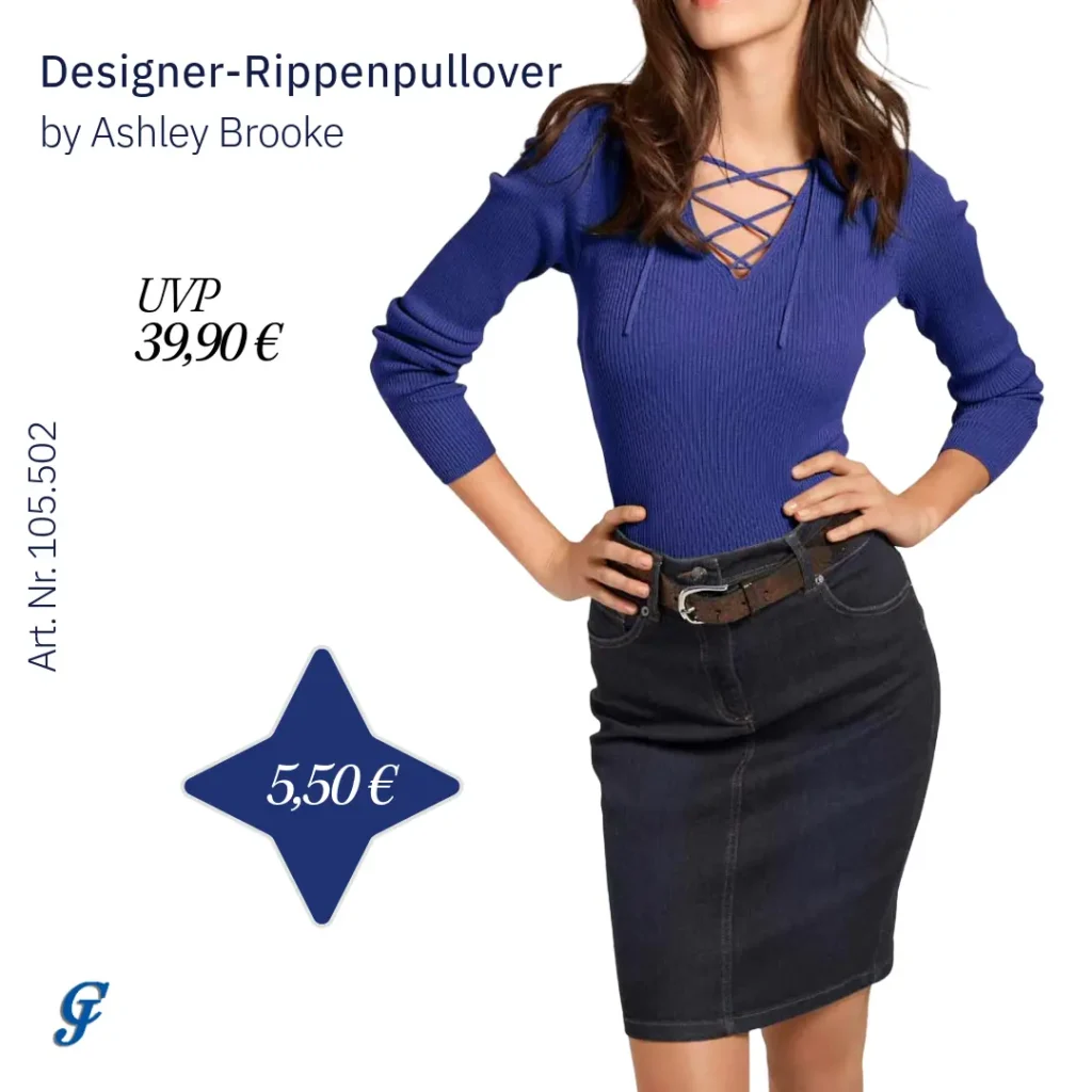 Designer-Rippenpullover in Royalblau für den Strickmode B2B Großhandel