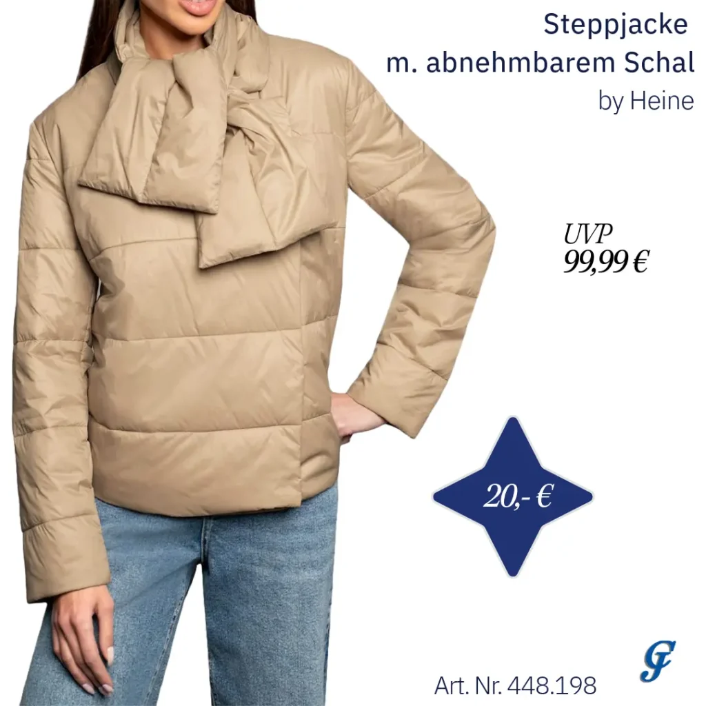 Steppjacke in Camel mit abnehmbarem Schal im Textilgrosshandel