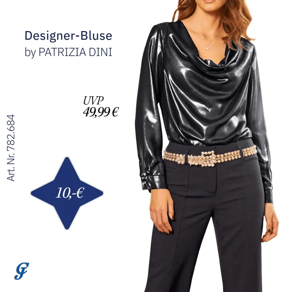 Elegante Designer-Bluse in Schwarz-Silber von PATRIZIA DINI