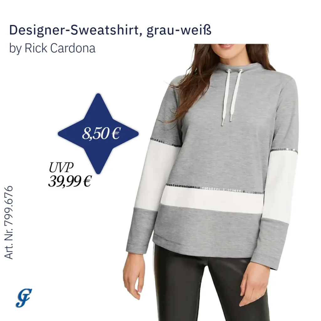 Designer-Sweatshirt in Grau-Weiß von Rick Cardona im Textilgrosshandel für B2B