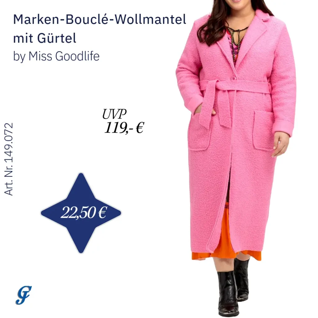 Pinker Bouclé-Wollmantel mit Gürtel im Bekleidung Großhandel