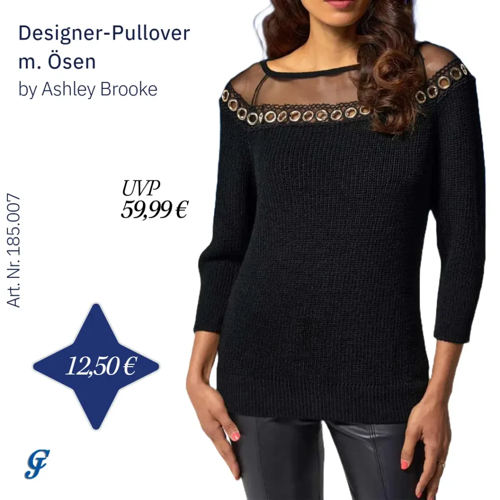 Designer-Pullover mit Ösen in Schwarz für den Strickmode Großhandel B2B