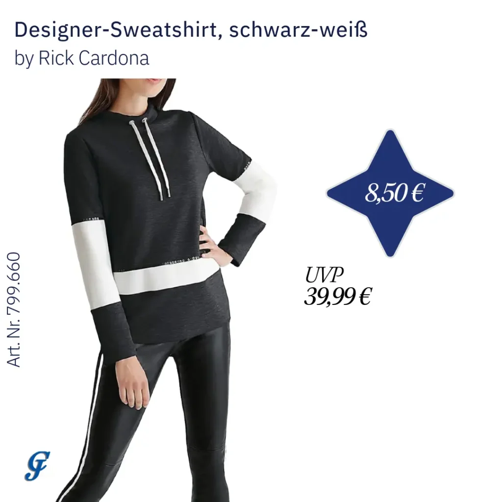 Designer-Sweatshirt in Schwarz-Weiß von Rick Cardona im Textilgrosshandel für B2B.