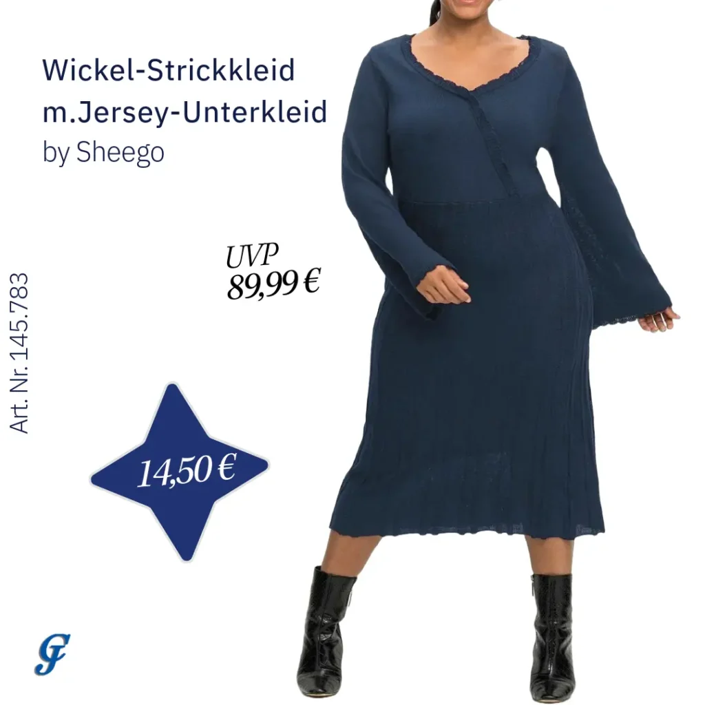 Nachtblaues Wickel-Strickkleid mit Jersey-Unterkleid im Mode Großhandel