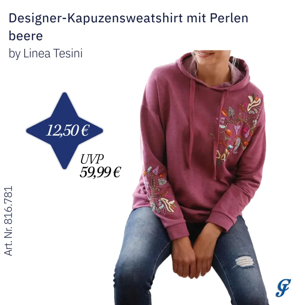 Designer-Kapuzensweatshirt mit Perlen in Beere im B2B Mode Großhandel