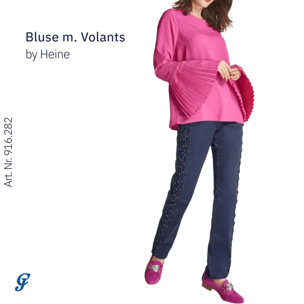 Himbeerfarbene Bluse mit Volants von Heine