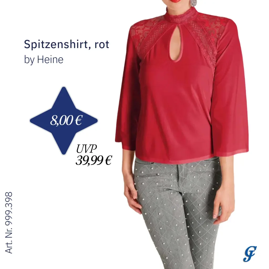 Rotes Spitzenshirt von Heine im Textilgrosshandel für B2B