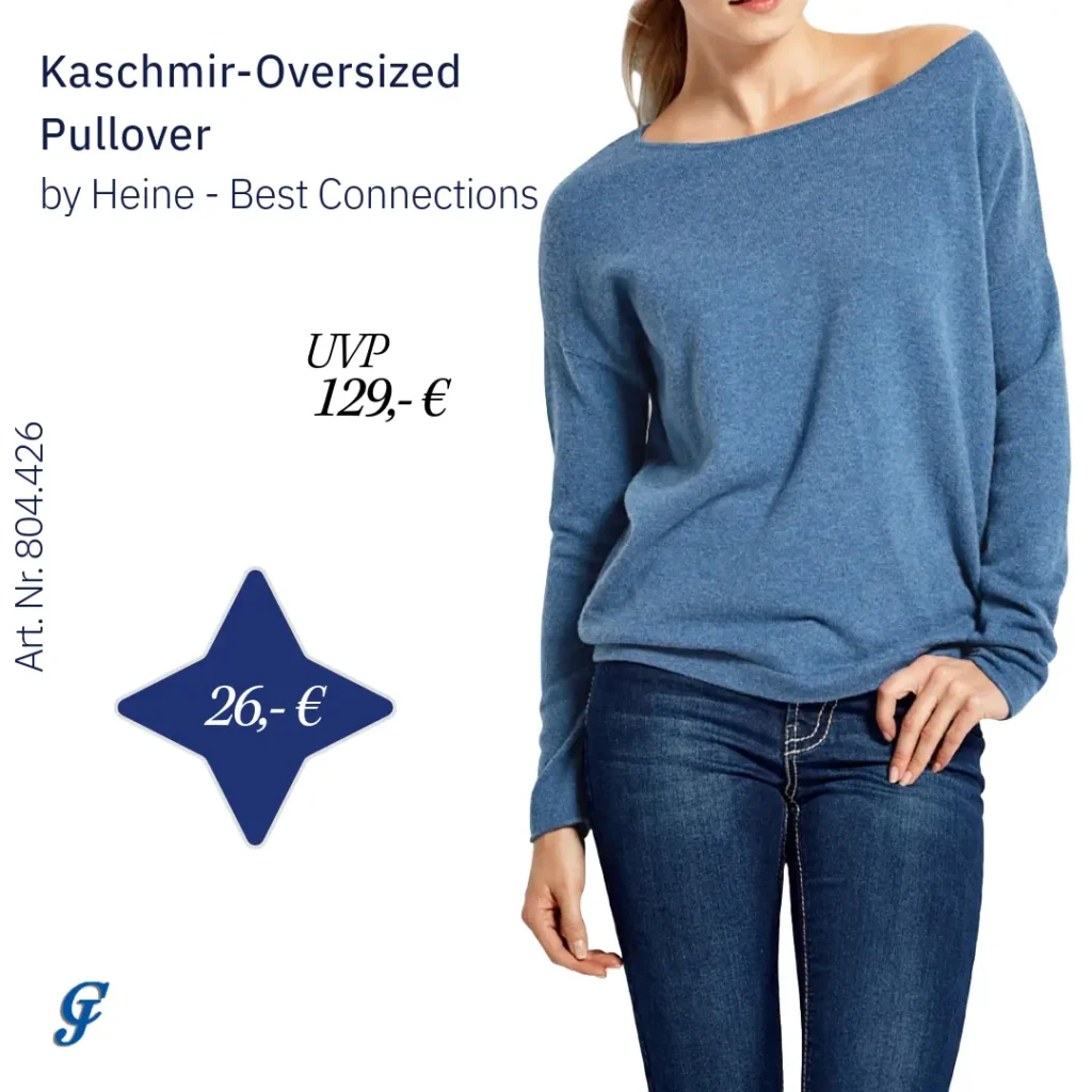 Kaschmir-Oversized-Pullover in Blau-Meliert für den Strickmode B2B Großhandel