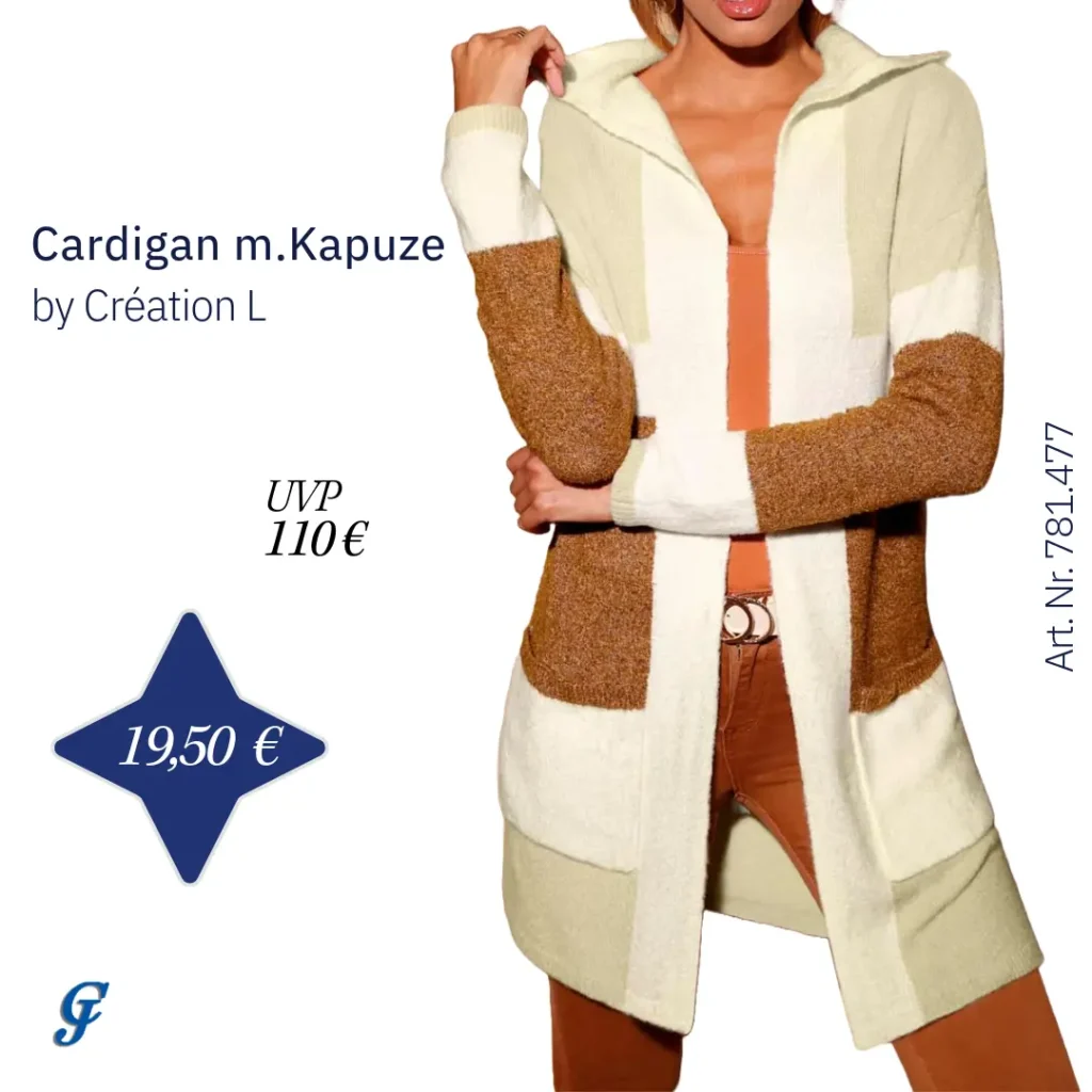 Sandfarbener Cardigan mit Kapuze im Bekleidung Großhandel für Curvy-Mode