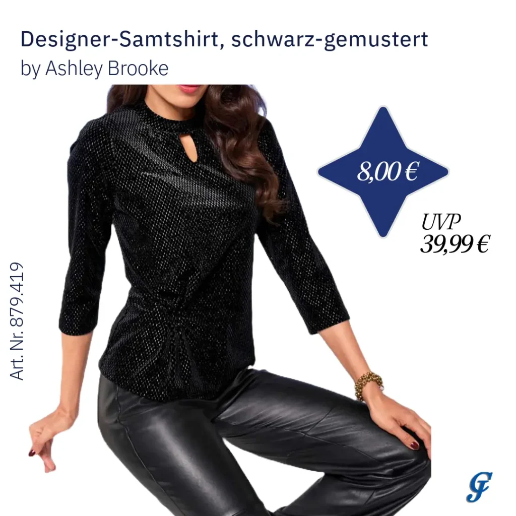 Designer-Samtshirt in Schwarz-gemustert im Mode Großhandel für B2B