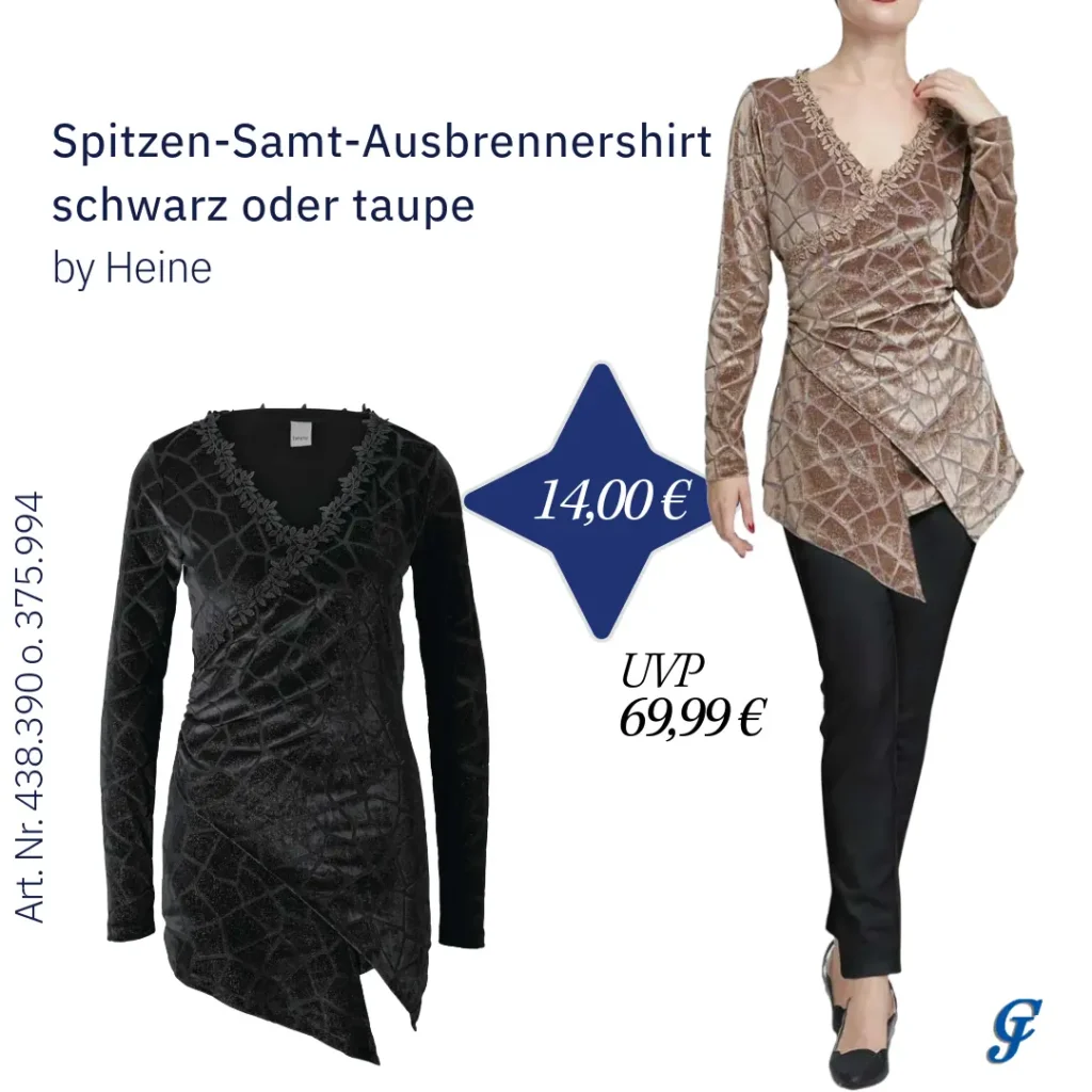 Spitzen-Samt-Ausbrennershirt in Taupe im Mode Großhandel für B2B