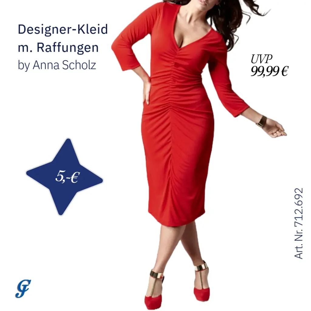 Rotes Designer-Kleid mit Raffungen im Bekleidung Großhandel