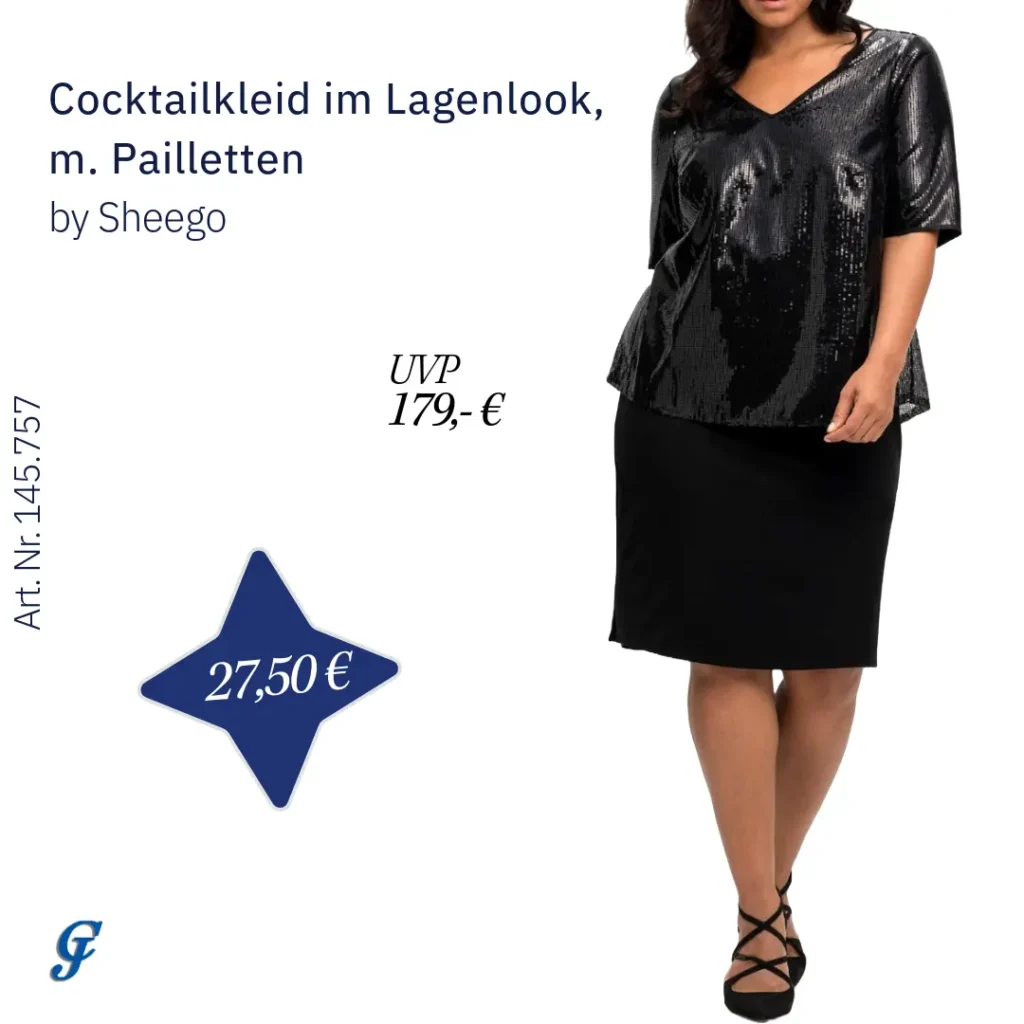 Schwarzes Cocktailkleid mit Pailletten im Bekleidung Großhandel für Curvy-Mode