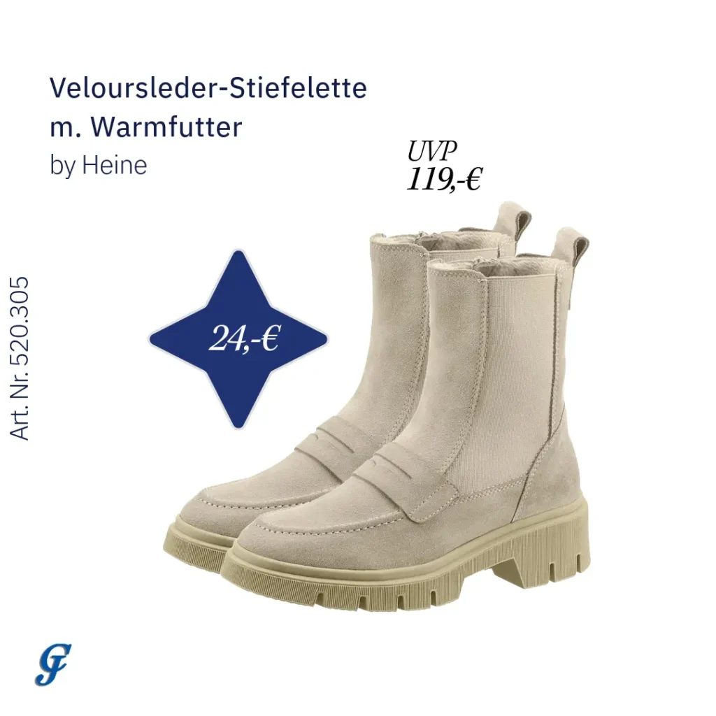 Sandfarbene Veloursleder-Stiefelette mit Warmfutter von Heine