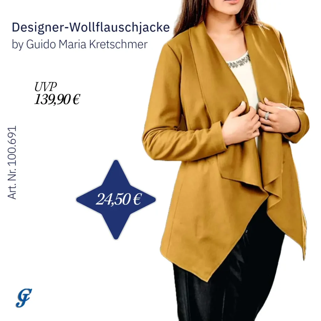 Gelbe Designer-Wollflauschjacke im Textilgrosshandel für Curvy-Mode