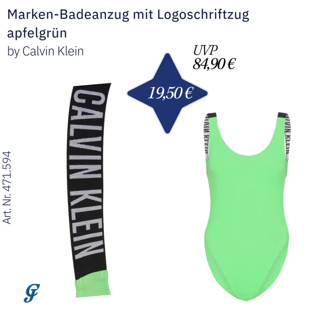 Badeanzug mit Logoschriftzug in Apfelgrün von Calvin Klein – Restposten im Bademode Großhandel