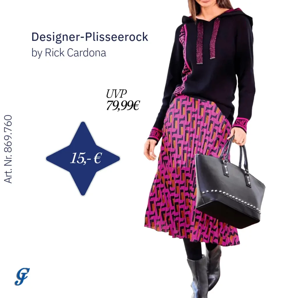 Plisseerock in Schwarz, Magenta und Orange von Rick Cardona