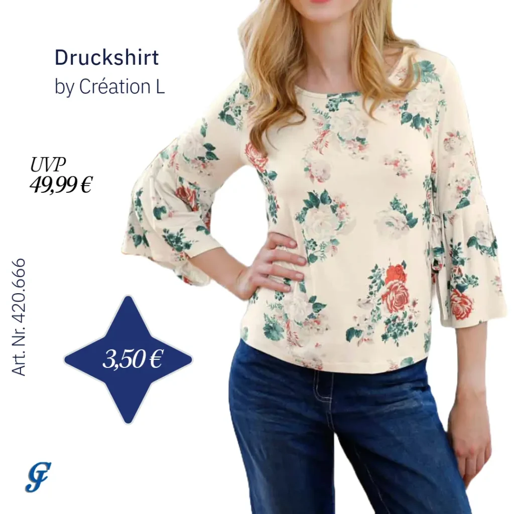 Cremefarbenes Druckshirt mit buntem Muster im Textilgrosshandel für Curvy-Mode