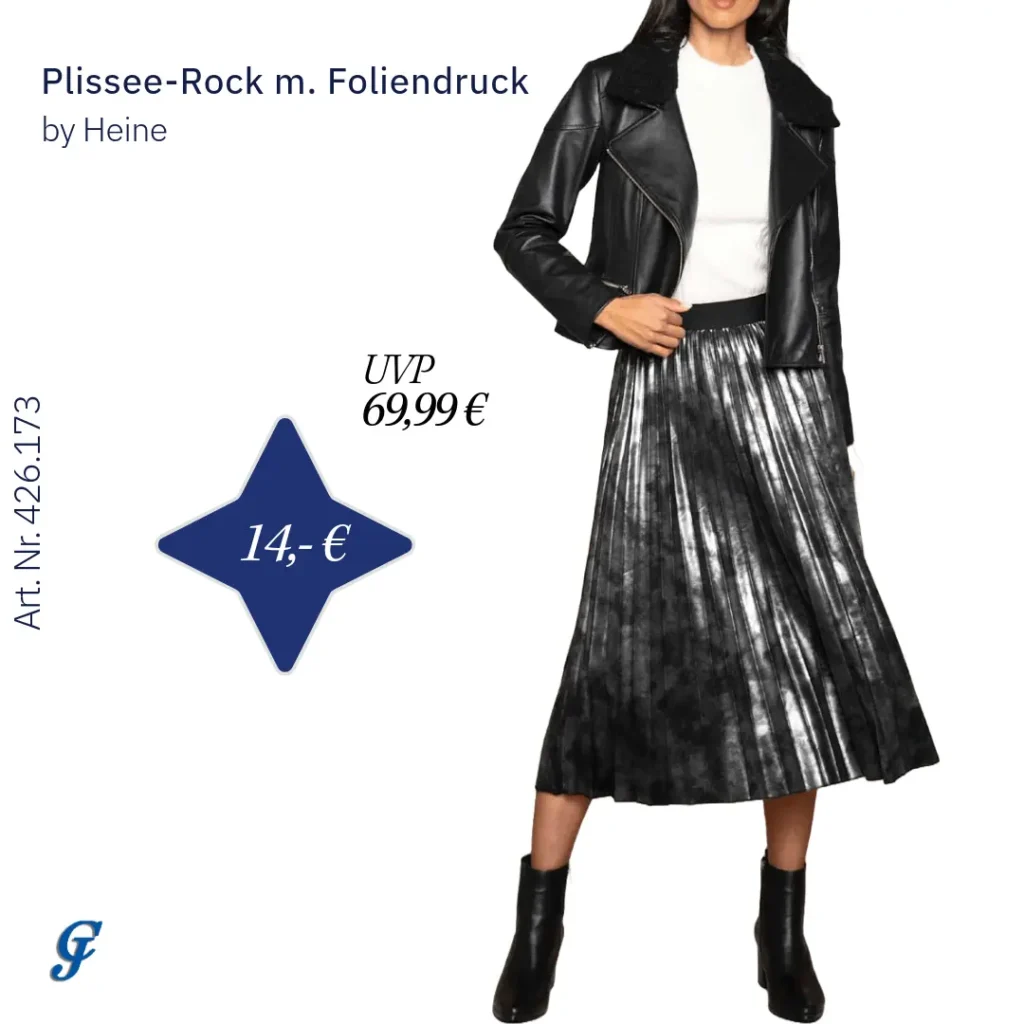 Plissee-Rock mit Foliendruck in Schwarz-Metallic von Heine