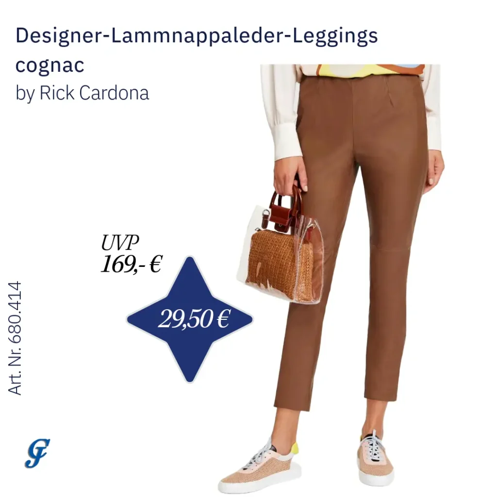 Designer-Lammnappaleder-Leggings in Cognac von Rick Cardona – Lederbekleidung im Großhandel