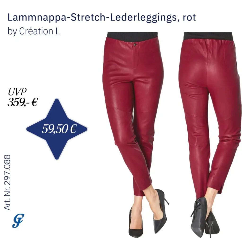 Lammnappa-Stretch-Lederleggings in Rot von Création L – Ledermode im Großhandel