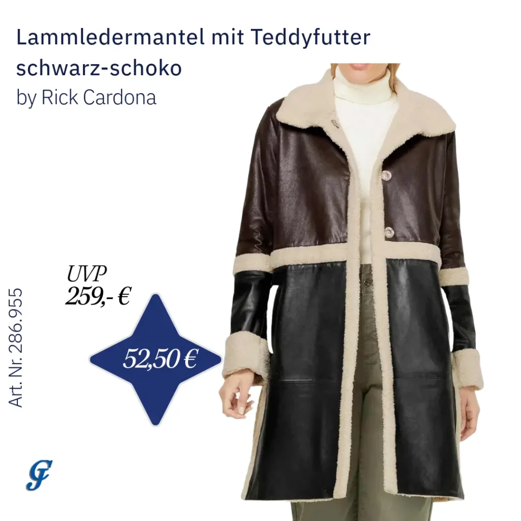 Lammledermantel mit Teddyfutter in Schwarz-Schoko von Rick Cardona – Ledermode im Textilgrosshandel