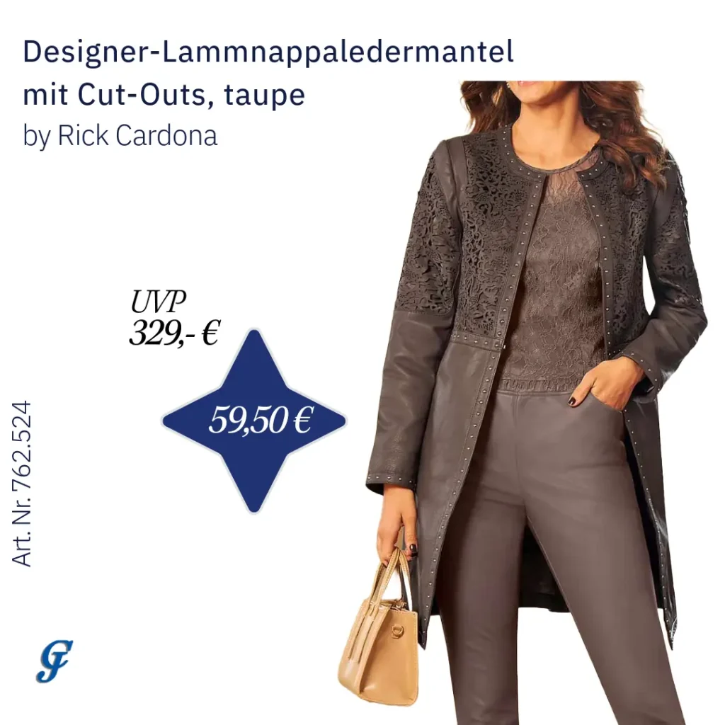 Lammnappaledermantel mit Cut-Outs in Taupe von Rick Cardona – Lederbekleidung im Großhandel