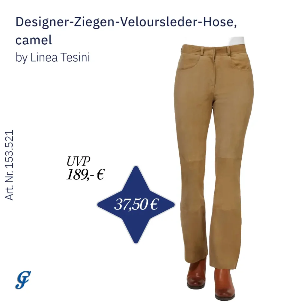 Designer-Ziegen-Veloursleder-Hose in Camel von Linea Tesini – Lederbekleidung im B2B Großhandel