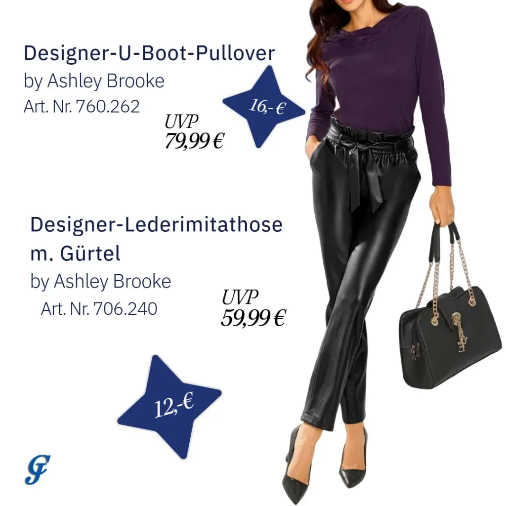 Designer-Lederimitathose mit Gürtel in Schwarz im Mode Großhandel